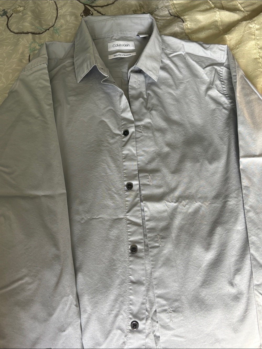 Calvin Klein Teen Boy Light Gray Dress Shirt - Slim Fit Style